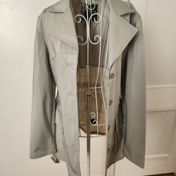 Neutral Zone Jackets & Blazers - Vintage Silver Gray Tech Wear Vinyl Trench Jacket